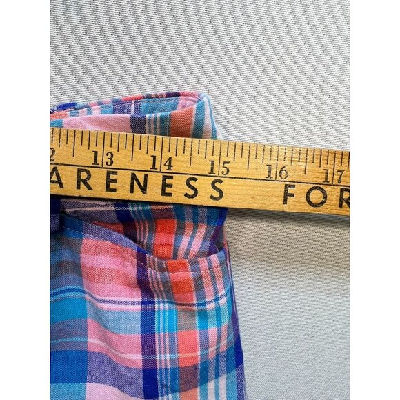 Talbots Women's Linen Perfect Shorts Flat Front Sz 2 Blue Pink Plaid Lightweight - Picture 8 of 11